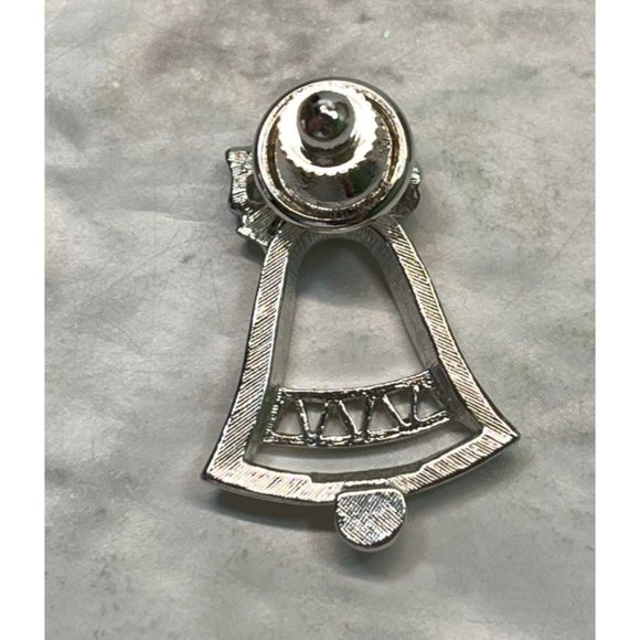 Vintage Avon Silver Bell Christmas Pin Brooch Silver Tone Bow - Picture 2 of 5